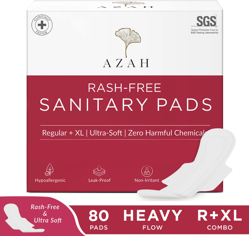 AZAH Rash-Free Napkins Regular+XL for Medium & Heavy Flow | Leak Proof & Cottony Soft Sanitary Pad Pack of 80