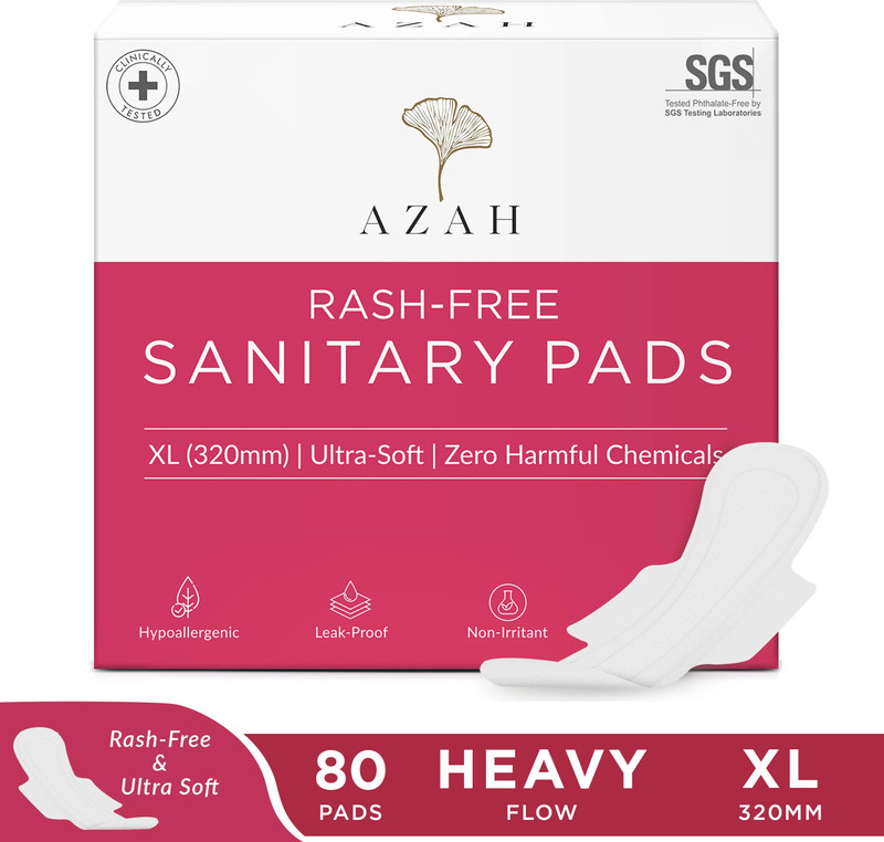 AZAH Rash-Free Napkins XL for Heavy Flow | Leak Proof & Cottony Soft Sanitary Pad Pack of 80