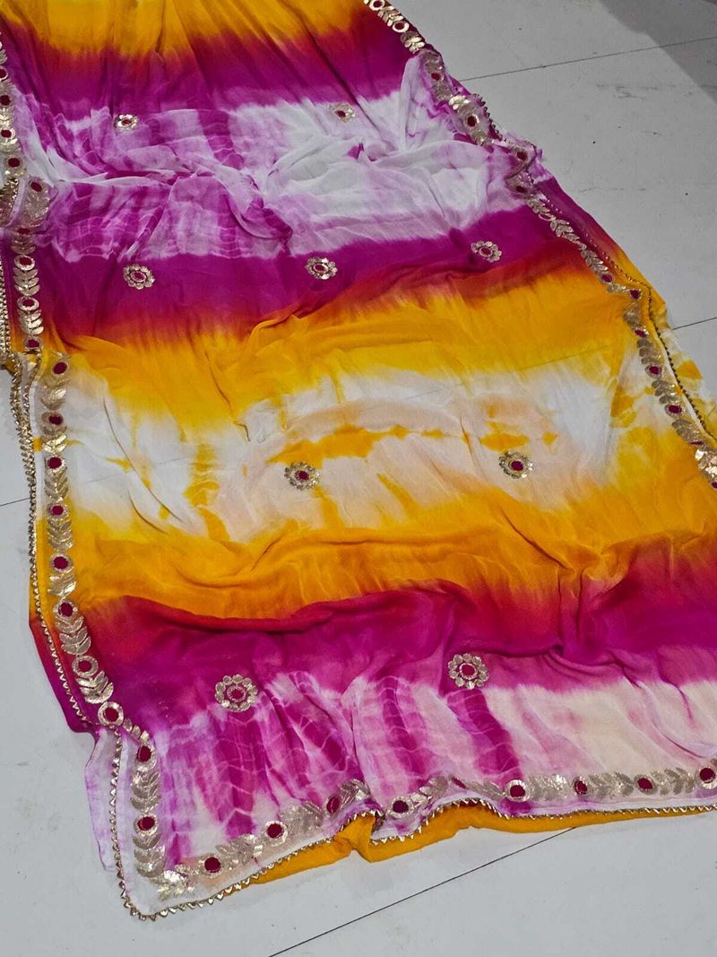 Bl Creation Pink Tie-Dye Leheria Chiffon Saree - Image 5