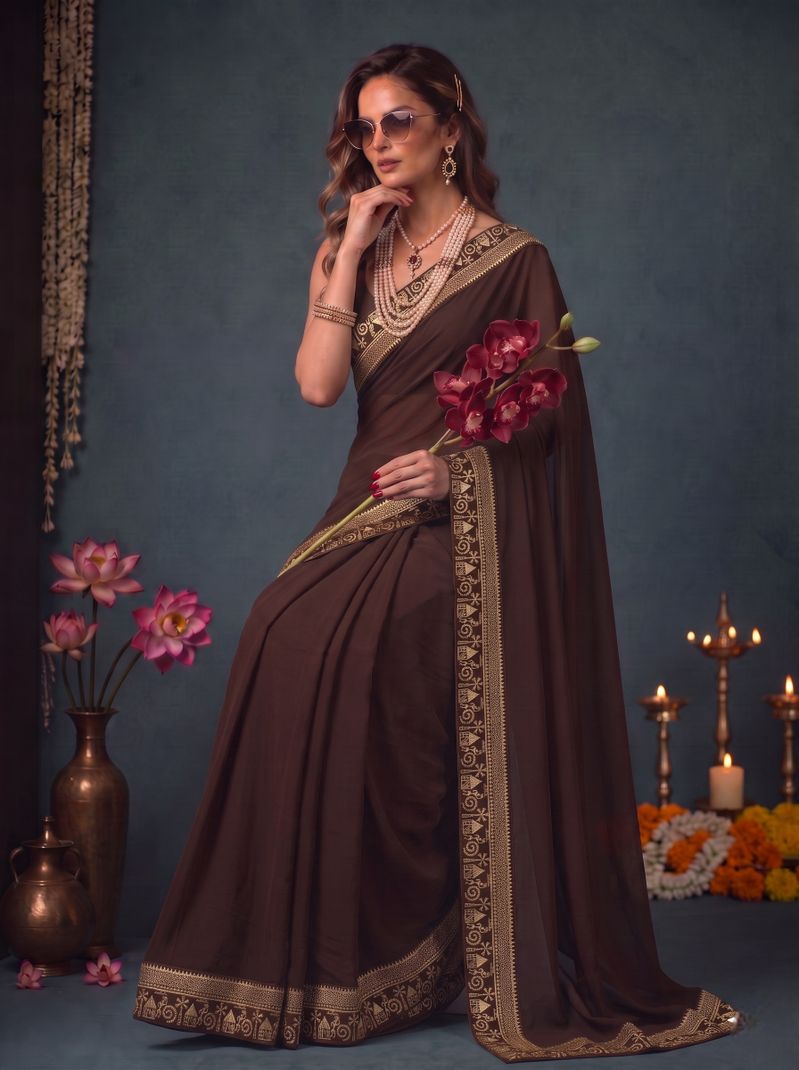 HNC Retail Bollywood Lycra Blend Chiffon Saree - Image 3