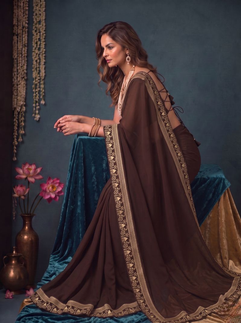 HNC Retail Bollywood Lycra Blend Chiffon Saree - Image 4
