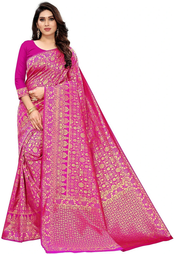 GARIYA Woven Banarasi Jacquard Saree (Pink)