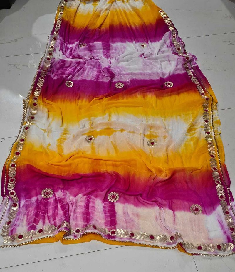 Bl Creation Pink Tie-Dye Leheria Chiffon Saree - Image 4