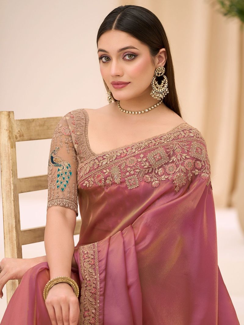 Tasrika Embroidered Bollywood Satin Saree - Image 5