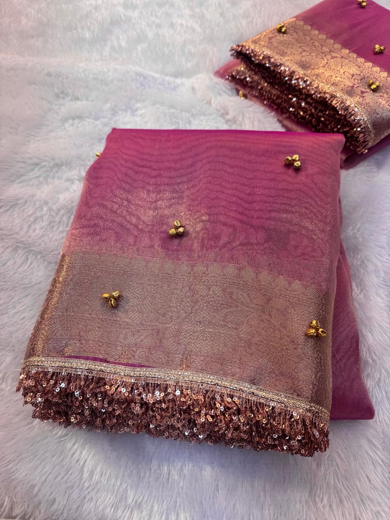 Embellished Bollywood Tissue Saree - Image 4
