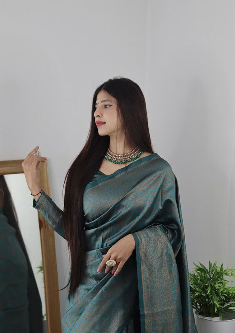 Printed Kanjivaram Pure Silk Saree (Green)