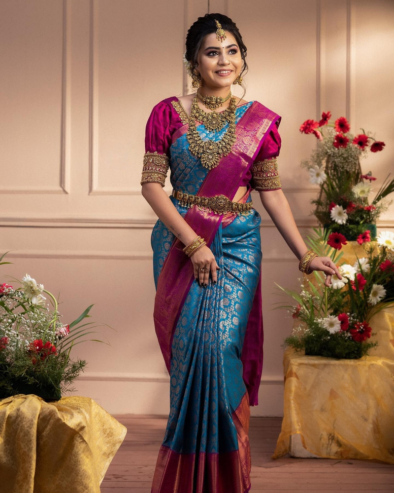 blazik floral print kanjivaram art silk saree