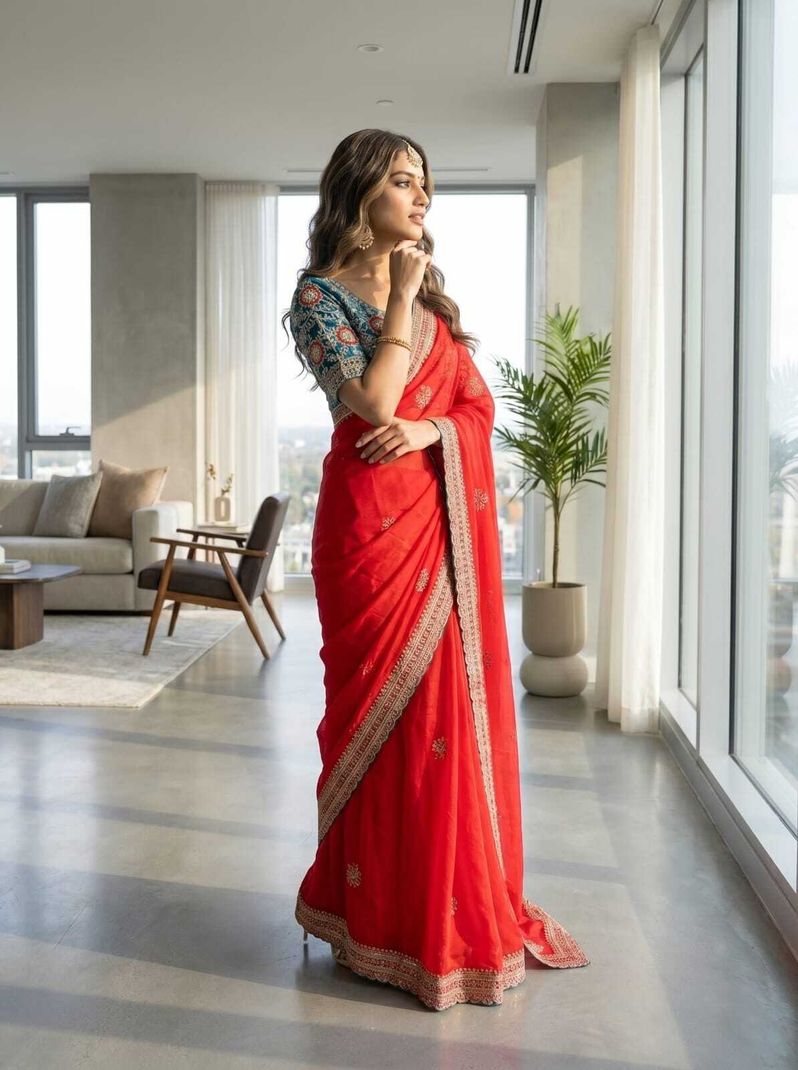 PROSILITIESYUVA Embroidered Floral Bollywood Saree - Image 5