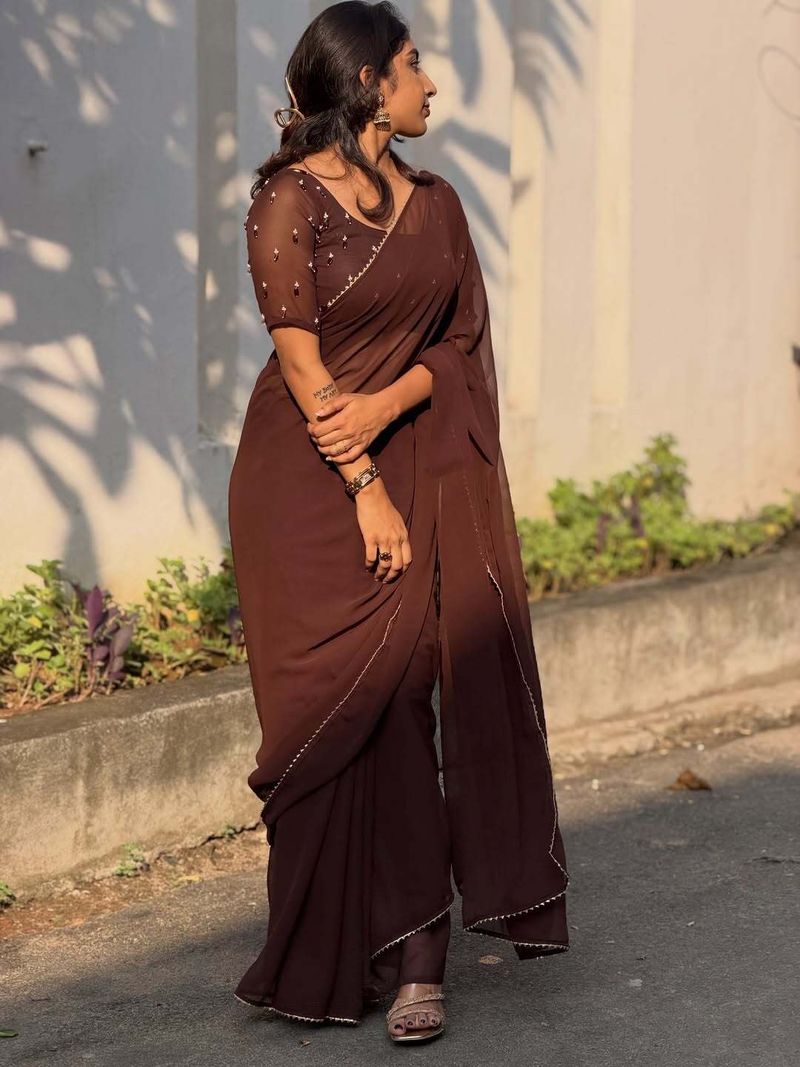 fashionvally Brown Georgette Saree - Image 5