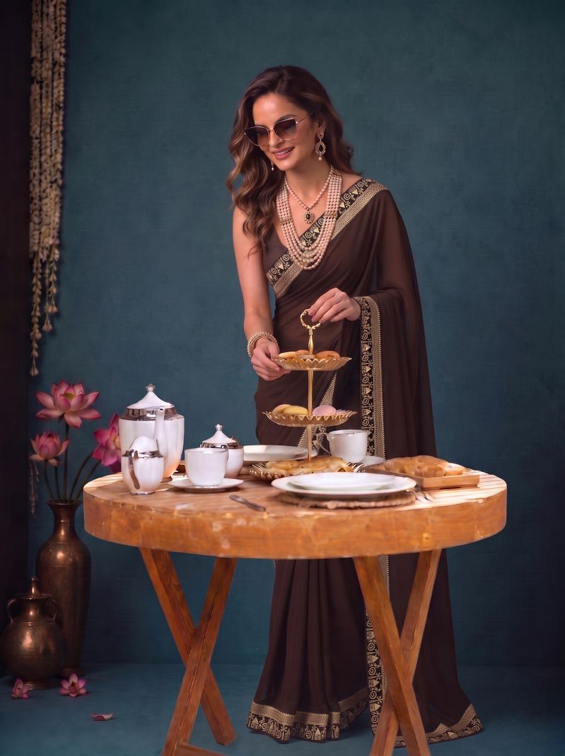 HNC Retail Bollywood Lycra Blend Chiffon Saree - Image 6