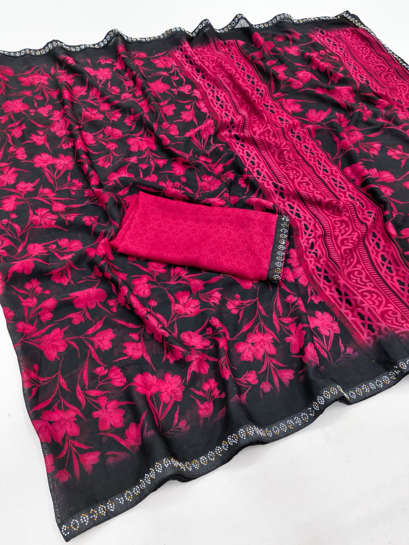 kashvi sarees Floral Print Georgette Saree - Image 5