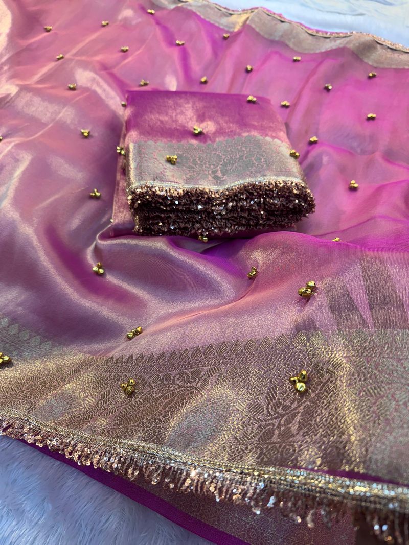 Embellished Bollywood Tissue Saree - Image 2