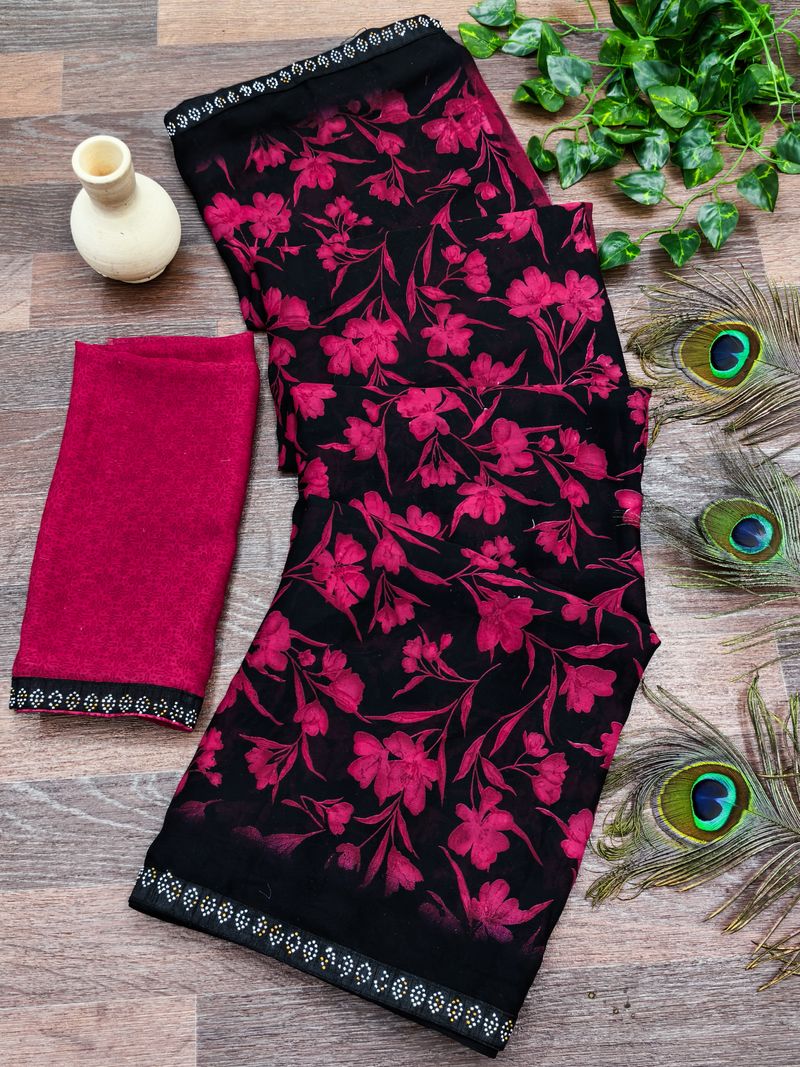 kashvi sarees Floral Print Georgette Saree - Image 2