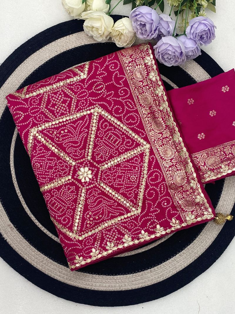 vranda fashion Multicolor Silk Bandhani Saree - Image 4