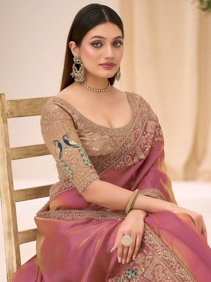 Tasrika Embroidered Bollywood Satin Saree - Image 2