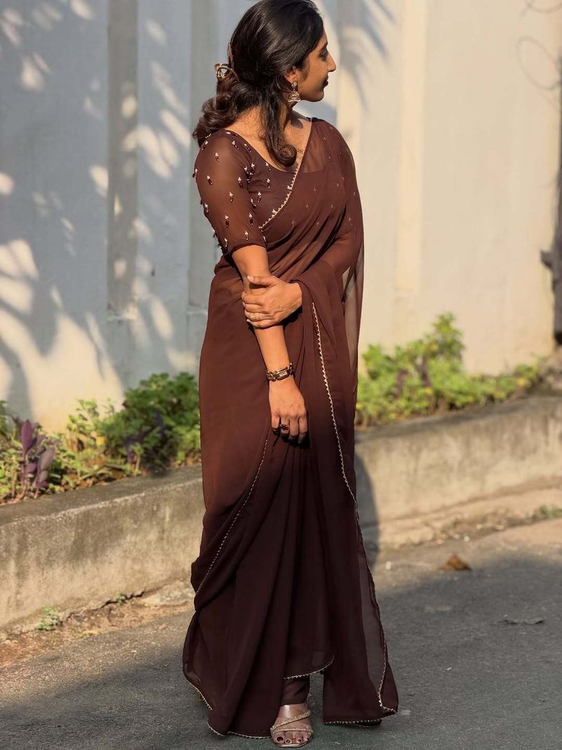fashionvally Brown Georgette Saree - Image 3