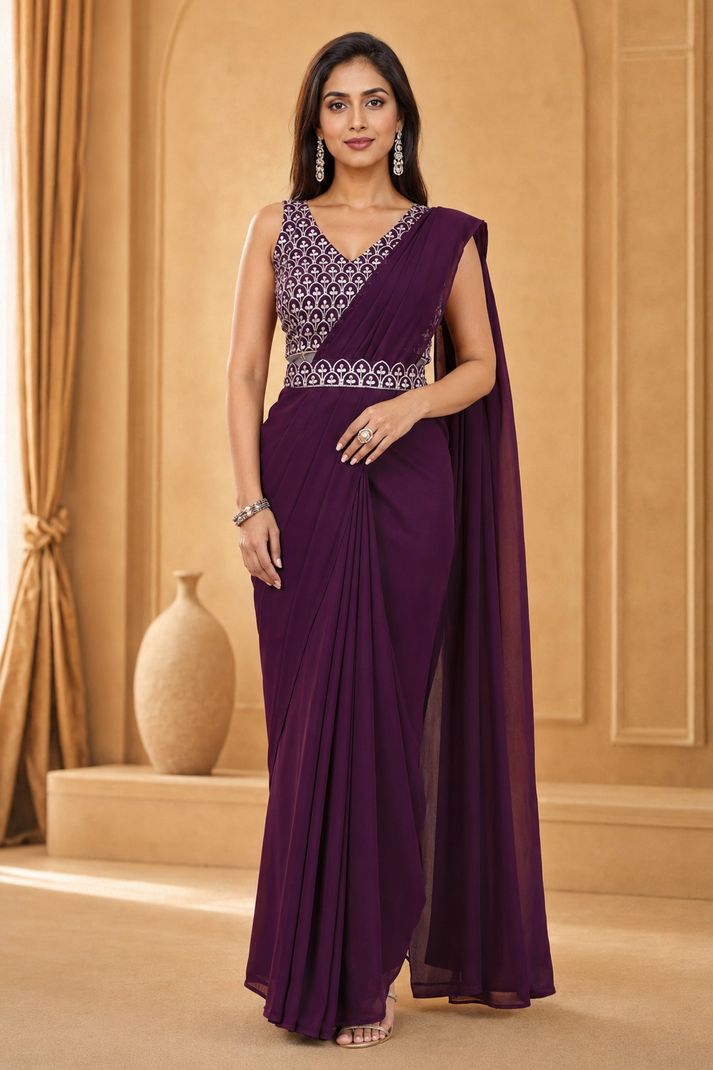 Rityanusaar Embroidered Pre Draped Saree - Image 4