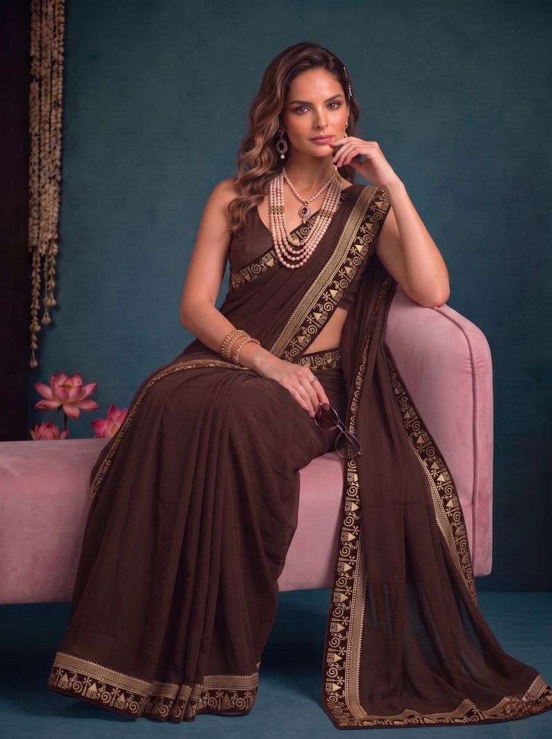HNC Retail Bollywood Lycra Blend Chiffon Saree - Image 5
