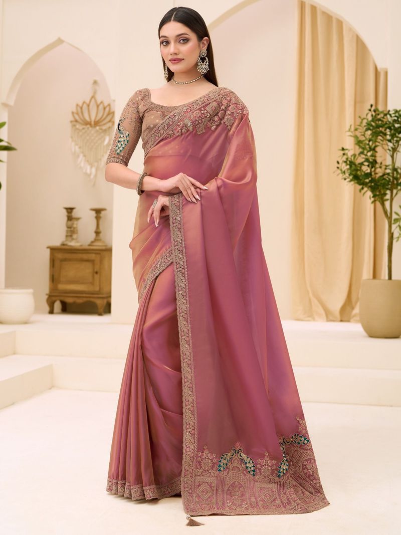 Tasrika Embroidered Bollywood Satin Saree - Image 6