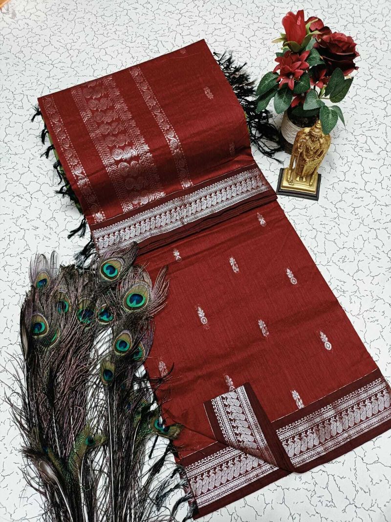 PME Woven Temple Border Kanjivaram Cotton Saree (Maroon) - Image 4