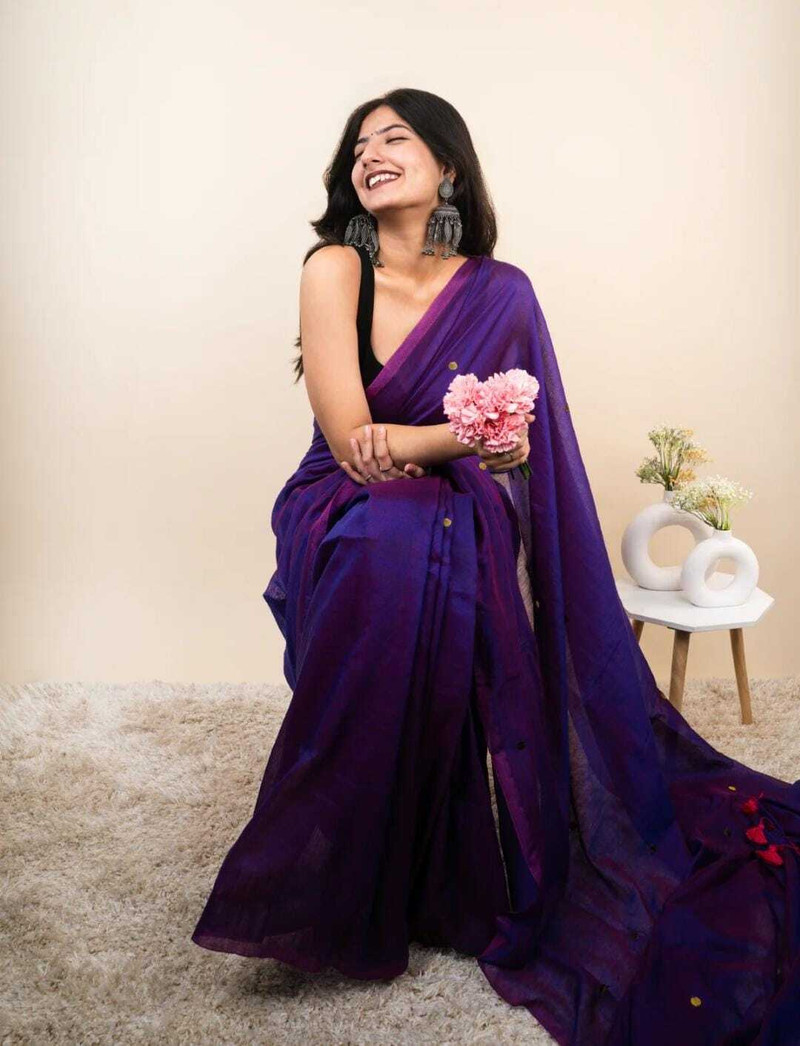 GulabiSaheba Self Design Khadi Saree (Purple)