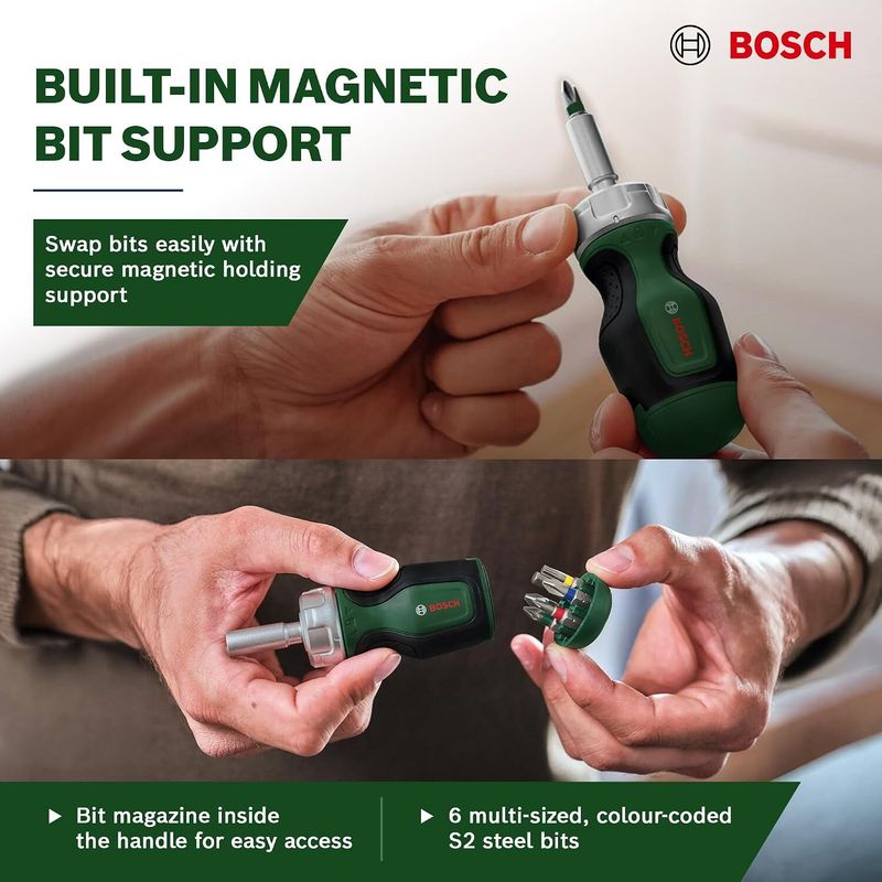 Bosch Stubby Ratchet Screwdriver with 6 Steel Bits - Image 5