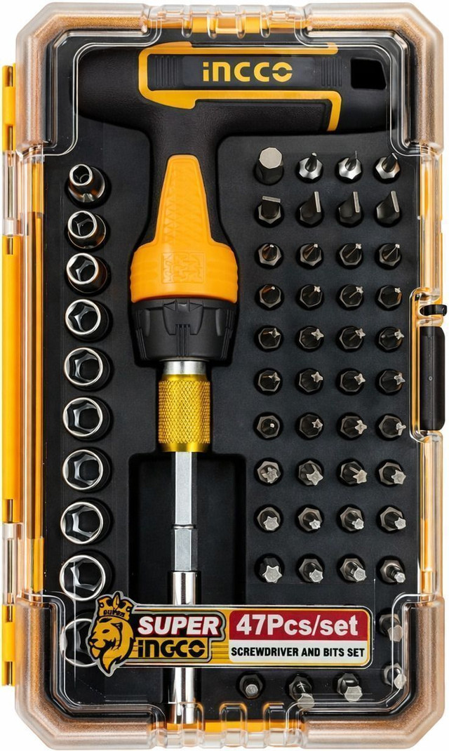 INGCO 47PCS / SET T-Handle Wrench Screwdriver Set HKSDB0478 M Ratchet Screwdriver Set Pack of 47