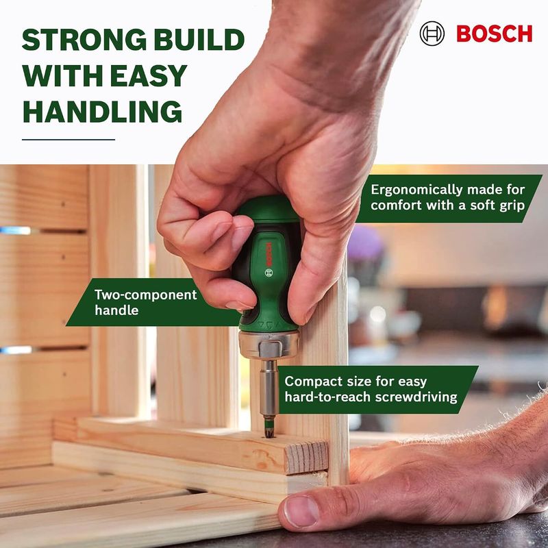 Bosch Stubby Ratchet Screwdriver with 6 Steel Bits - Image 6