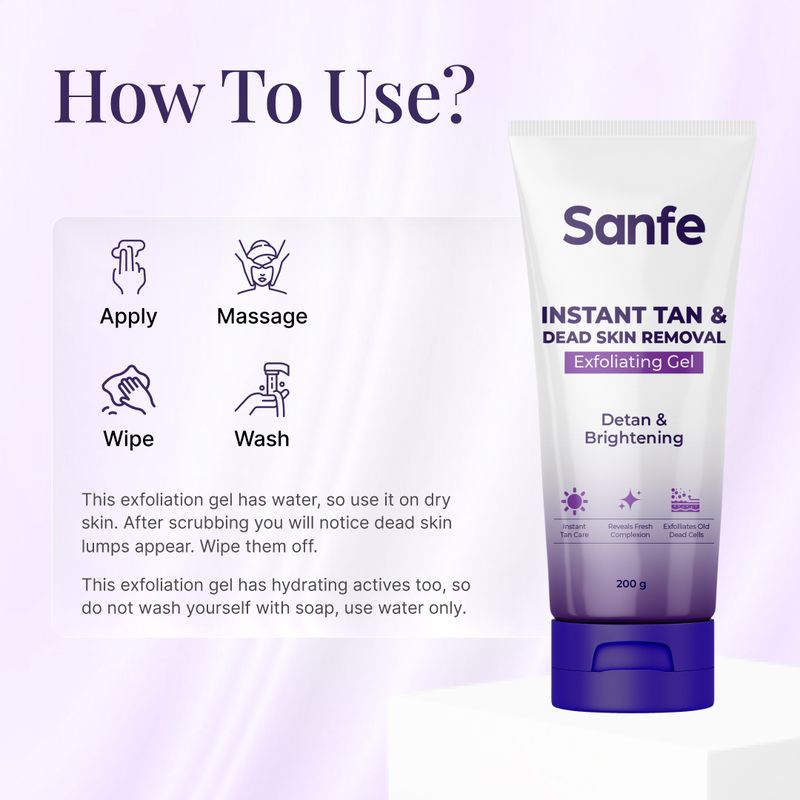 Sanfe Instant Tan & Dead Skin Removal Exfoliating Gel | Visibly Removes Tan Scrub (200 g) - Image 6