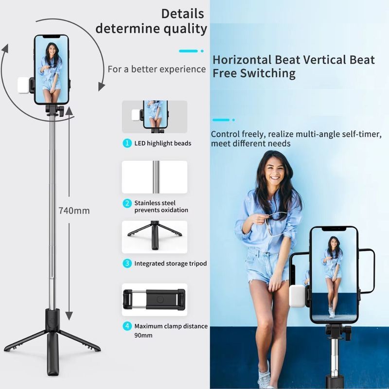 Unitouch Wireless Bluetooth Selfie Stick with Flash - Image 5
