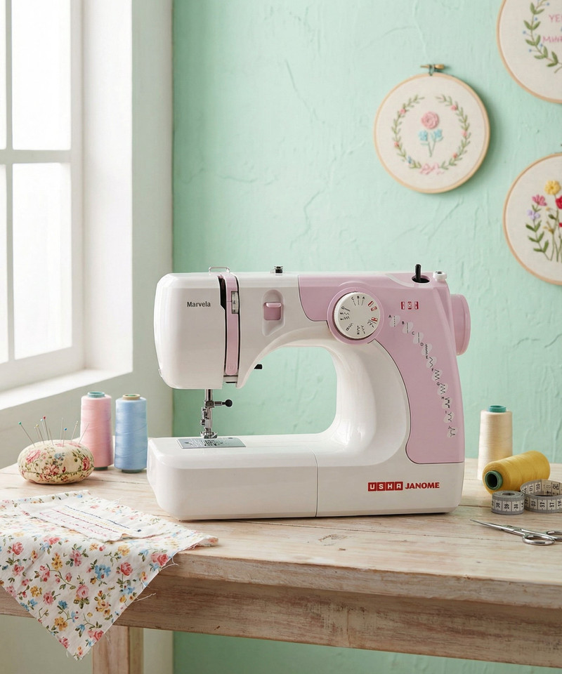USHA MARVELA Electric Sewing Machine 14 built-in stitches 550 SPM WHITE PINK
