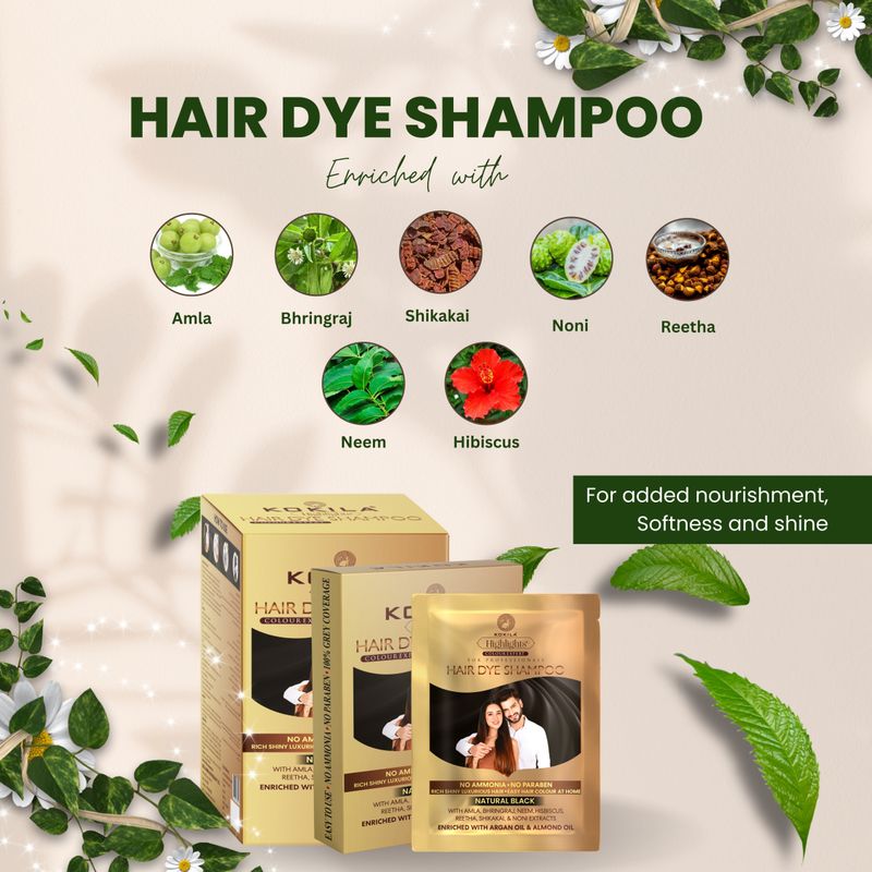 KOKILA Natural Black Hair Color Shampoo 25ml Sachets (Pack of 10) - Image 4