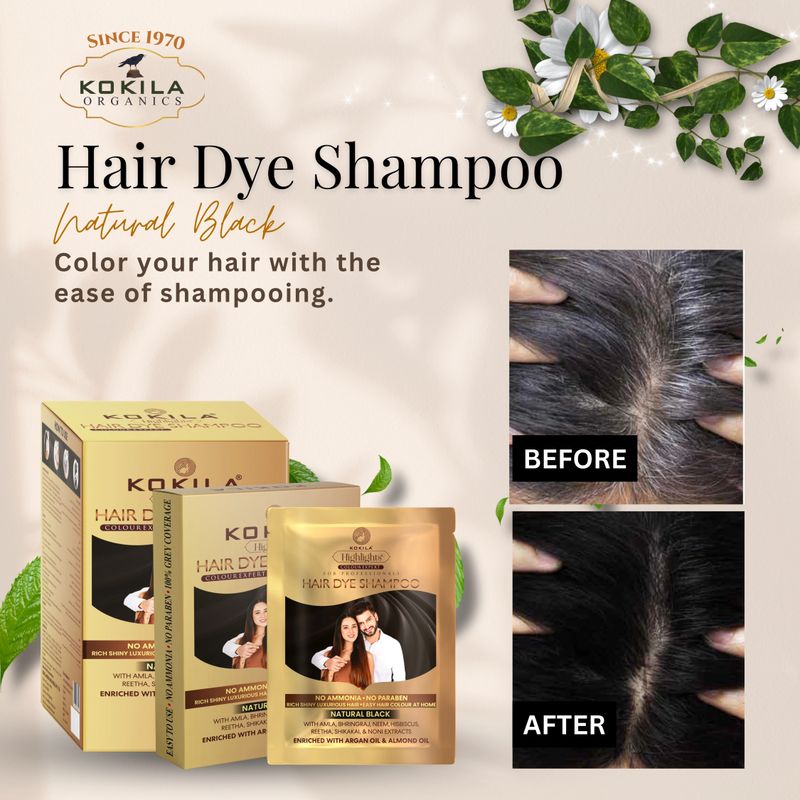 KOKILA Natural Black Hair Color Shampoo 25ml Sachets (Pack of 10) - Image 3