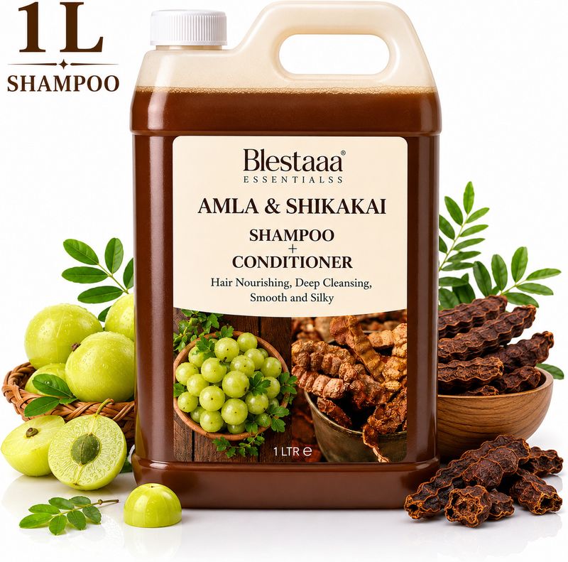 blestaaa essentialss Herbal Amla Reetha Shikakai Shampoo for Natural Hair Care (1 L) - Image 5