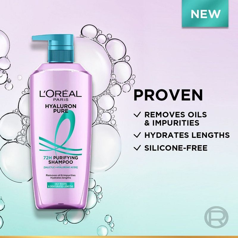 L'Oréal Paris Hyaluron Pure 72H Purifying Shampoo for Oily Scalp - Image 3
