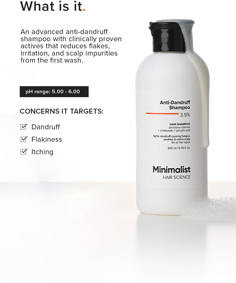 Minimalist Anti-Dandruff Shampoo 3.5%| Cleanses & Treats Itchy Scalp (200 ml) - Image 3