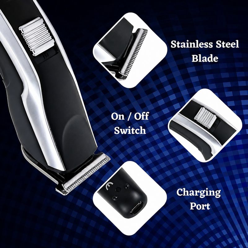 Zeno volt Professional Hair Cutting Machine for Men with Fast Charging and Accessories Fully Waterproof Trimmer 60 min Runtime 4 Length Settings (Silver, Black) - Image 4