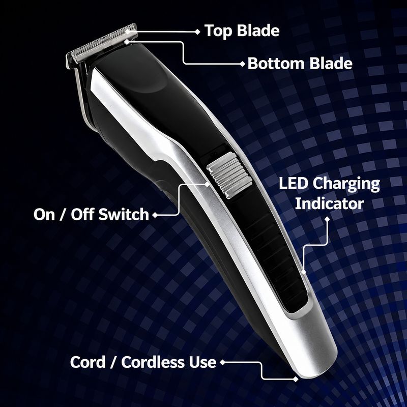 Zeno volt Professional Hair Cutting Machine for Men with Fast Charging and Accessories Fully Waterproof Trimmer 60 min Runtime 4 Length Settings (Silver, Black) - Image 3