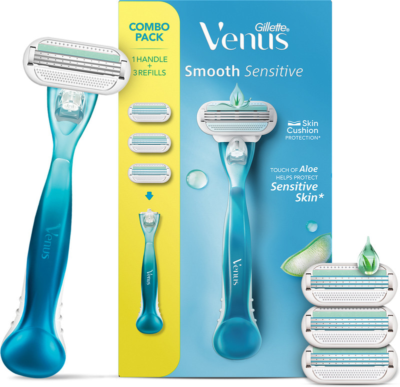 Gillette Venus Smooth Combo pack | Razor plus 3 refills | Aloe vera smooth, Women