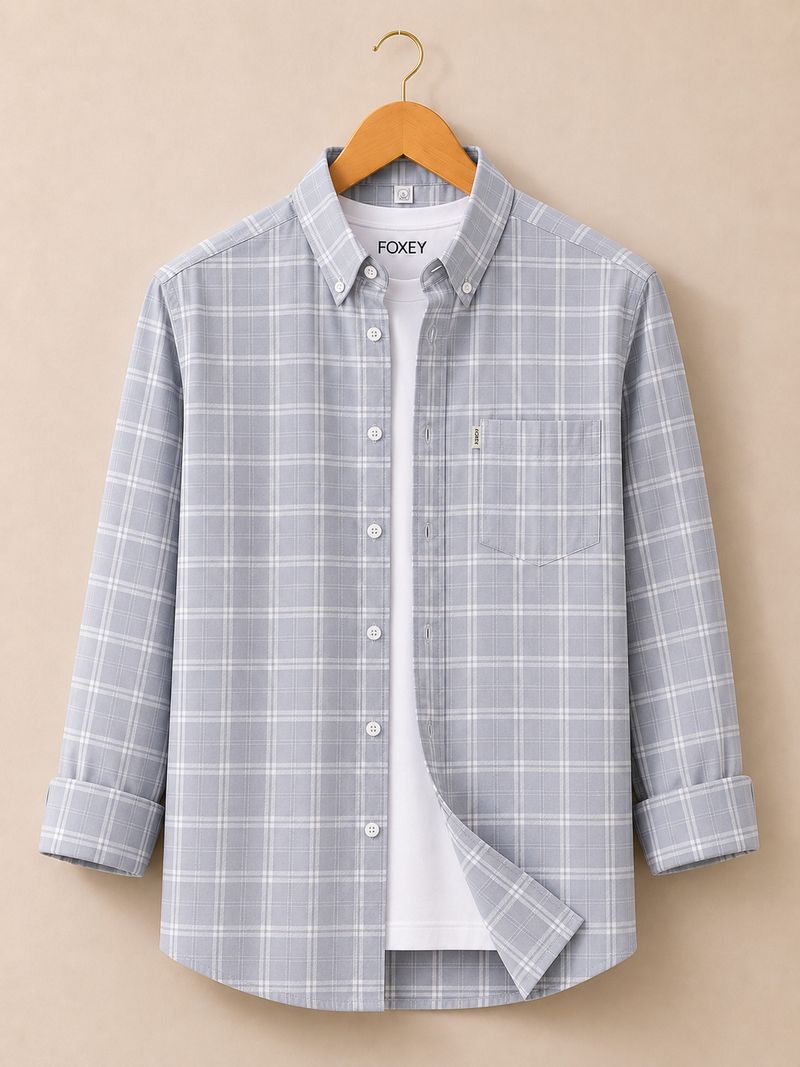 FOXEY Men Checkered Button Down Casual Shirt - Image 2