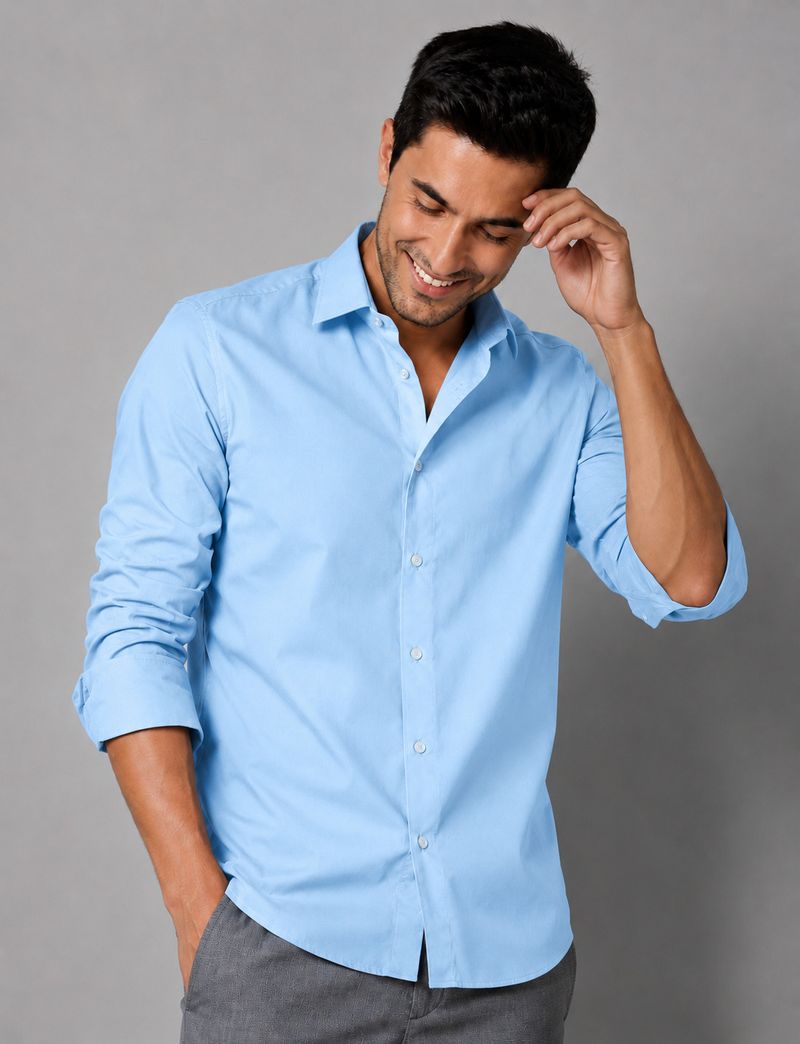 GLOREN Men Slim Fit Solid Spread Collar Casual Shirt - Image 2