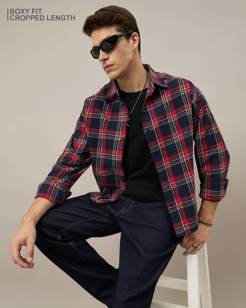 Chimpaaanzee Men Boxy Fit Checkered Shirt - Image 2