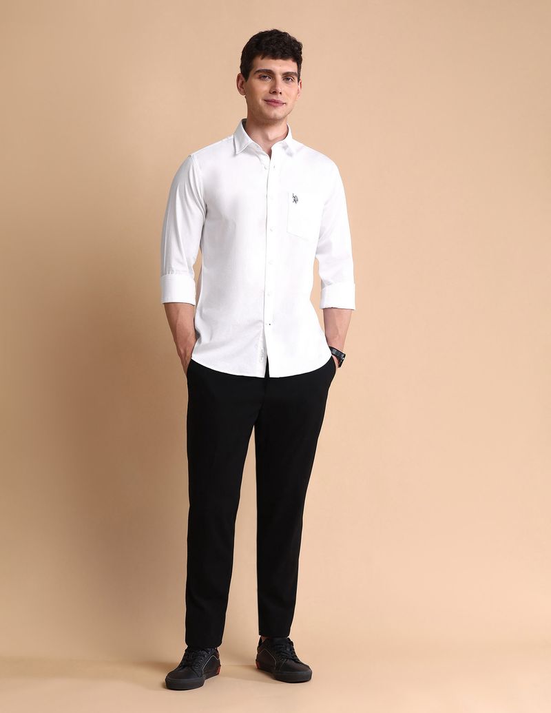 U.S. POLO ASSN. Men Tailored Fit Solid Spread Collar Casual Shirt - Image 5