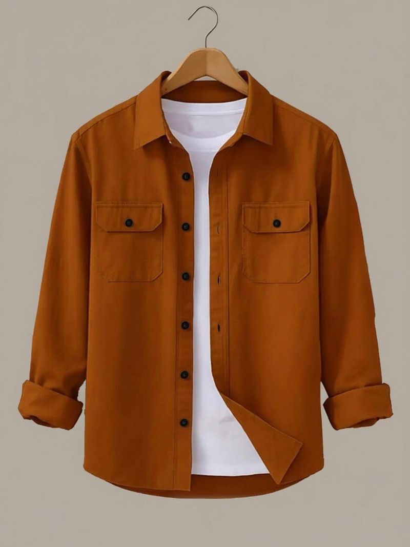 DEEMOON Men Regular Fit Solid Button Down Collar Casual Shirt - Image 2