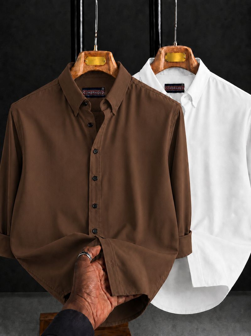COMBRAIDED Men Regular Fit Solid Spread Collar Shirt - Image 2