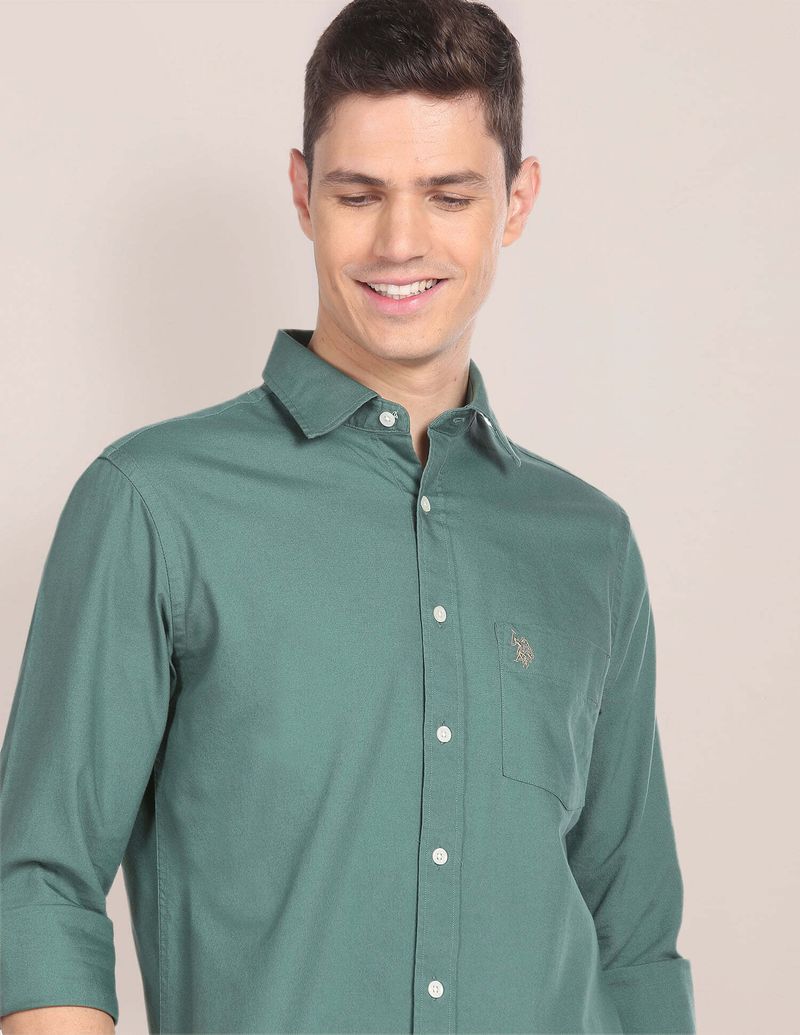 U.S. POLO ASSN. Men Tailored Fit Solid Spread Collar Shirt - Image 2