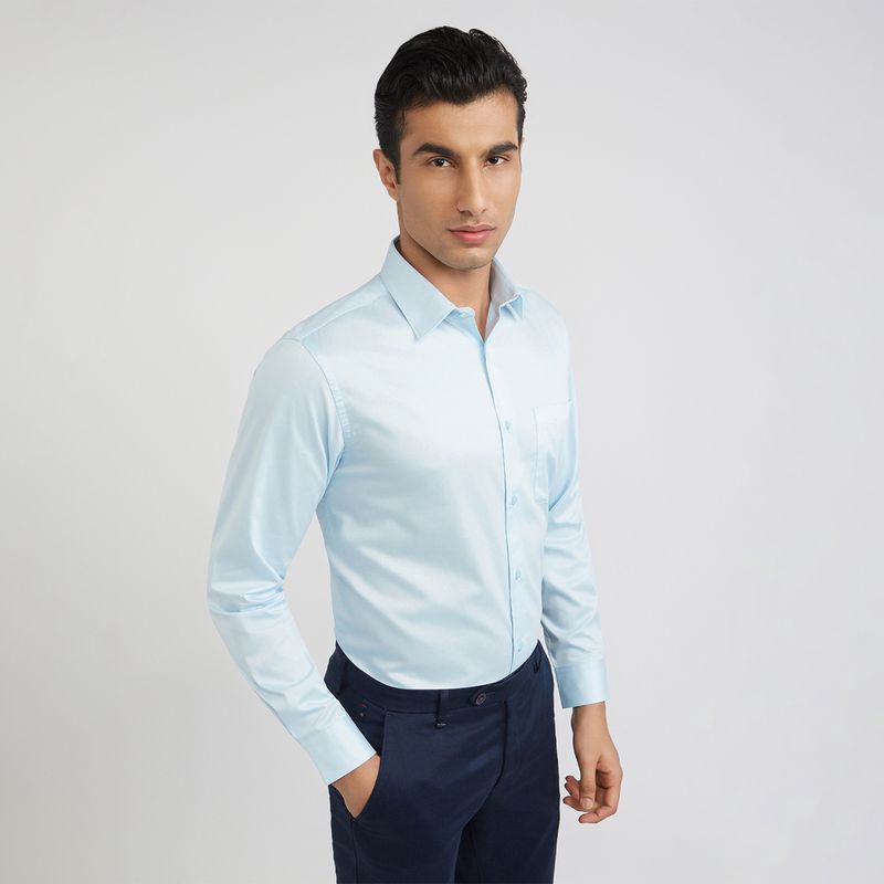 Raymond Men Slim Fit Solid Cut Away Collar Formal Shirt - Image 4