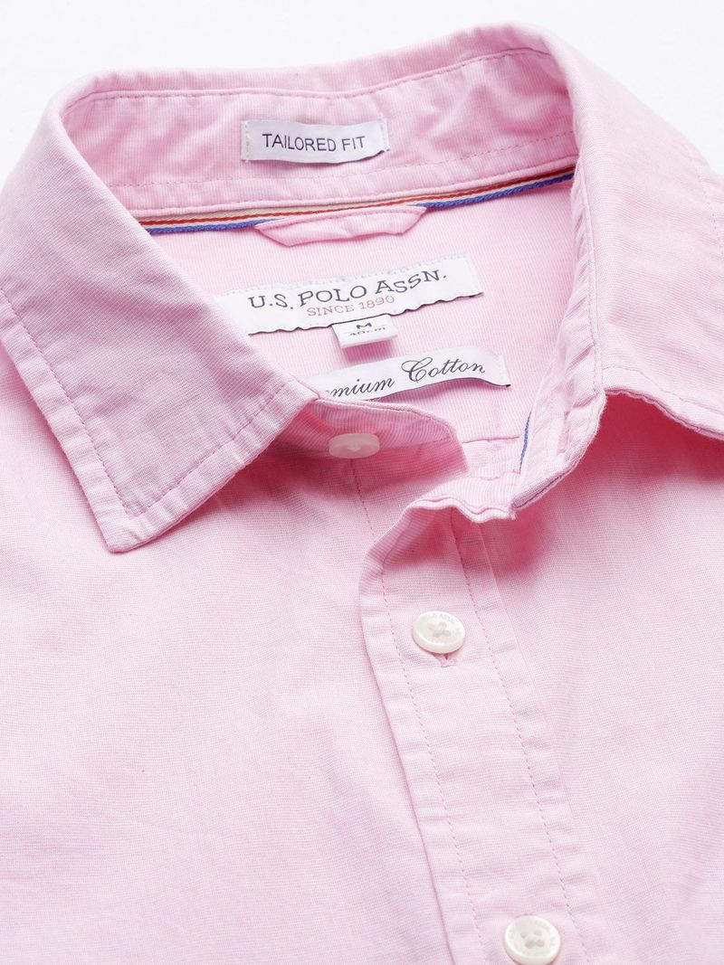 U.S. POLO ASSN. Men Tailored Fit Solid Cut Away Collar Casual Shirt - Image 4