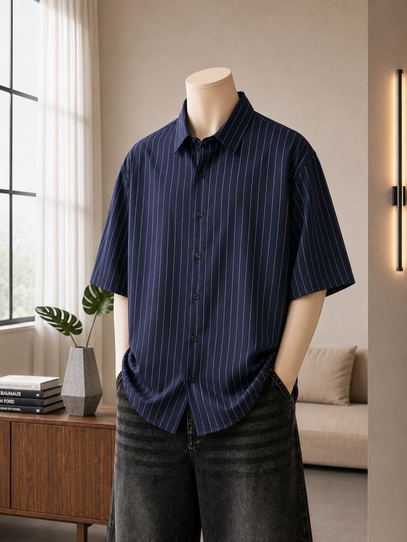 Asta Moda Men Oversized Striped Casual Shirt - Image 2