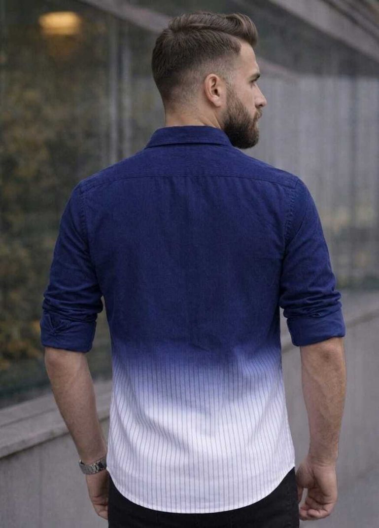 woyra Men Regular Fit Dyed/Ombre Ribbed Collar Casual Shirt - Image 4
